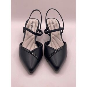 Easy Street Unna Navy Blue Slingback Kitten Heels Pumps Women 6.5 WW